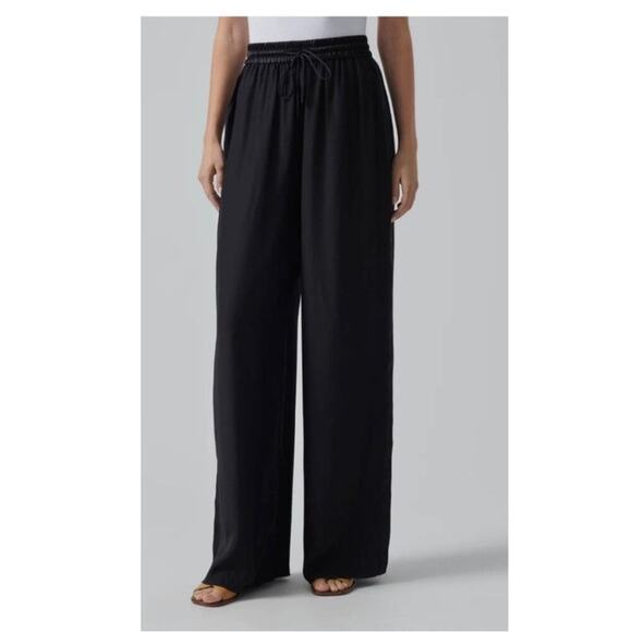 ATM Silk Wide Leg Drawstring Pants in Black.